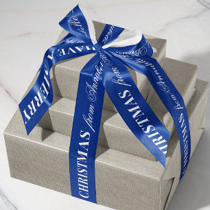 Lazo De Raso Cinta de Navidad Regalo Azul Marino Blanco Fuente