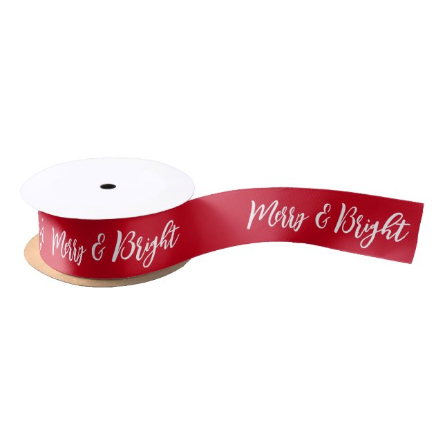 Lazo De Raso Cinta de Navidades de guiones rojos merry y Bright (Carrete)