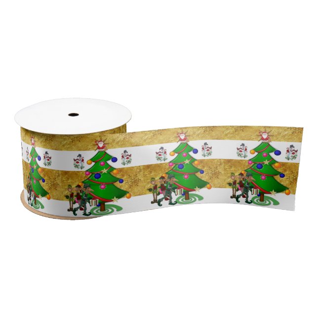 Lazo De Raso Cinta de navidades, elfo navideño feliz (Carrete)