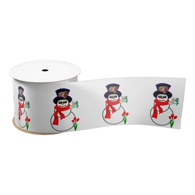 Lazo De Raso Cinta de navidades, hombre de nieve (Carrete)