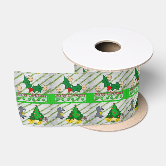 Lazo De Raso Cinta de navidades, ratones (Carrete)