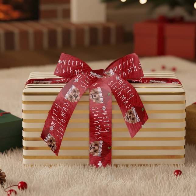 Lazo De Raso Cinta de Navidades rojos de Merry Slothmas Santa S (Merry Slothmas Ribbon just for you)
