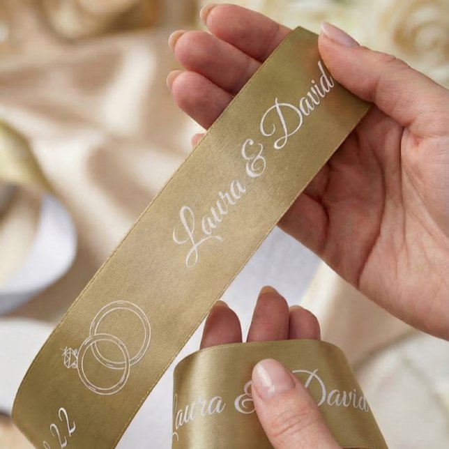 Lazo De Raso Cinta de nombres personalizados de Boda de oro (Subido por el creador)