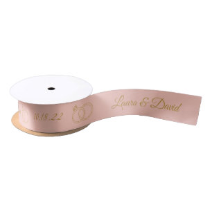 Lazo De Raso Cinta de nombres personalizados de Rosa Gold Boda
