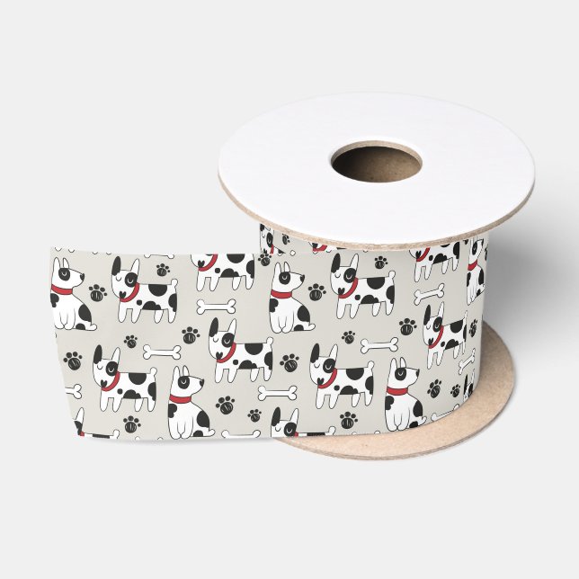 Lazo De Raso Cinta de perro blanco y negro (Carrete)