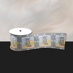 Lazo De Raso Cinta de queso de ratón personalizado gris y tiern