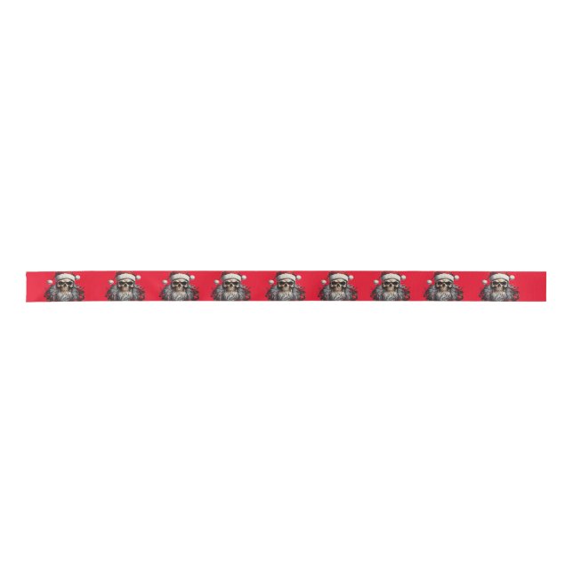 Lazo De Raso Cinta de regalo de cráneo Santa (rojo) (Anverso)