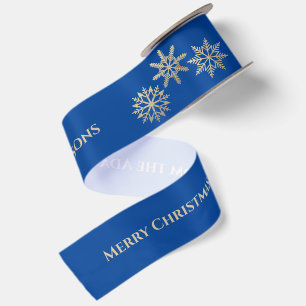 Lazo De Raso Cinta de Satén Azul Oro Personalizada Feliz Navida