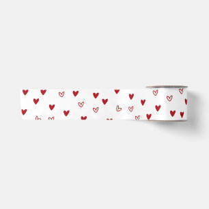 Lazo De Raso Cinta de Satén Blanca con Corazones Rojos Adorable