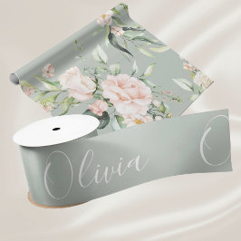 Lazo De Raso Cinta de satén elegante verde salvia personalizada