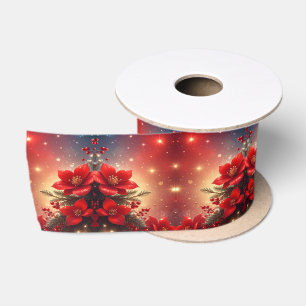 Lazo De Raso Cinta de Satén Floral de Navidad Roja