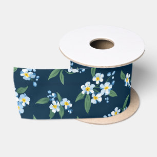 Lazo De Raso Cinta de satén floral Navy