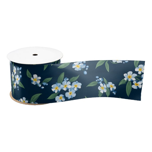 Lazo De Raso Cinta de satén floral Navy (Carrete)