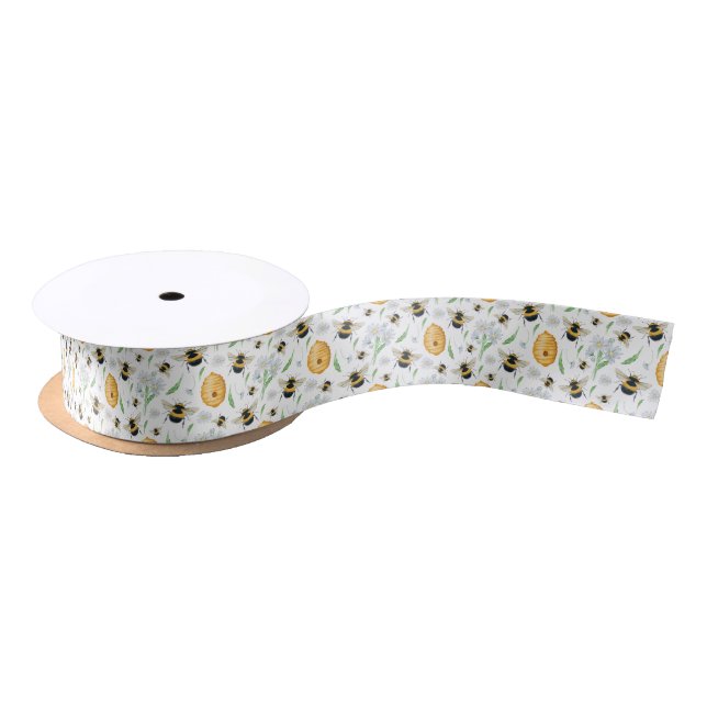 Lazo De Raso Cinta de Seda Abejas Miel Floral (Carrete)