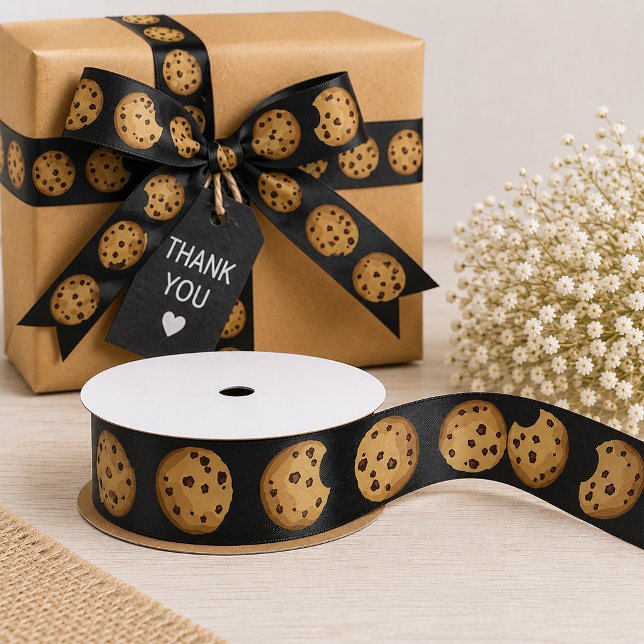 Lazo De Raso Cinta de seda de cumpleaños de leche y galletas |  (Chocolate Chip Cookie Ribbon)