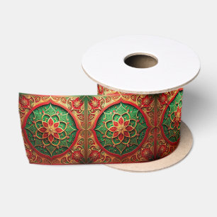 Lazo De Raso Cinta de seda decorativa navideña roja y verde