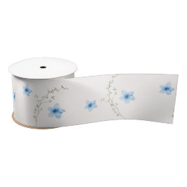 Lazo De Raso Cinta de seda floral azul y blanco Bliss
