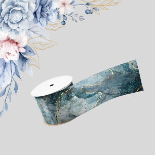 Lazo De Raso Cinta de seda metálica azul, blanca y dorada de lu