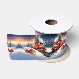 Lazo De Raso Cinta de Seda Navideña Árbol de Navidad Tren Rojo