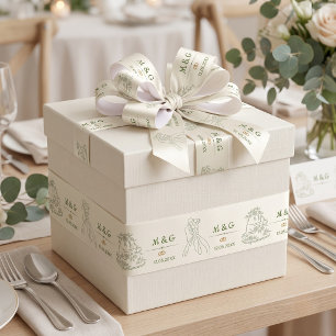 Lazo De Raso Cinta de seda personalizada para boda en marfil y 