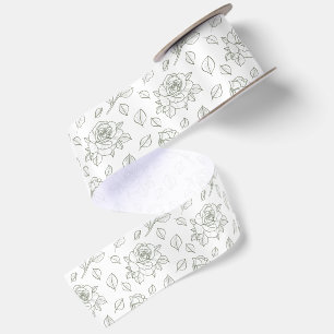 Lazo De Raso Cinta de seda verde de salvia con diseño de Rosa T