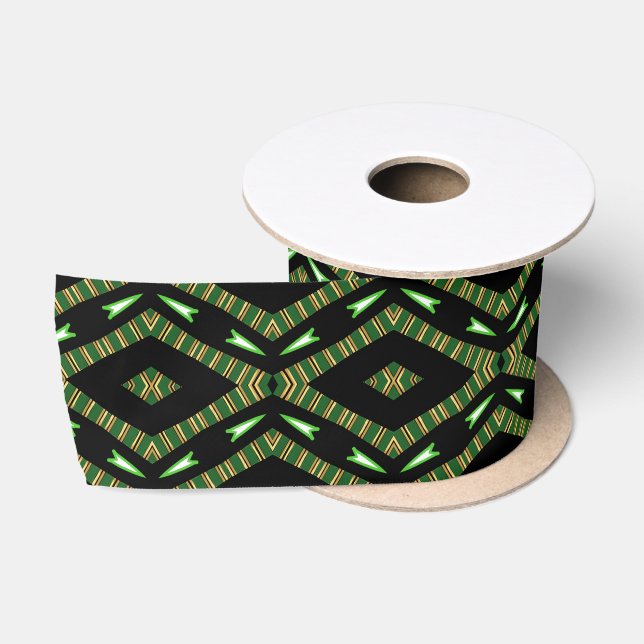 Lazo De Raso Cinta de Seda Verde Kente Afro Pop (Carrete)