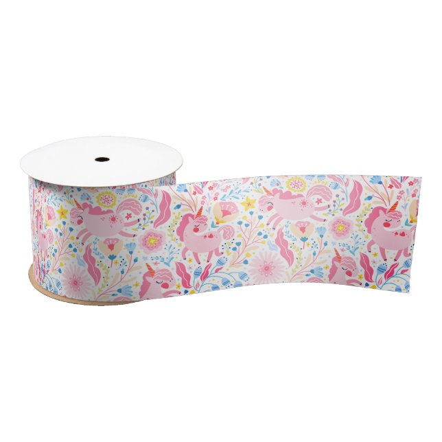 Lazo De Raso Cinta de Unicornio rosa (Carrete)
