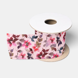 Lazo De Raso Cinta - Estampado floral sobre fondo rosa
