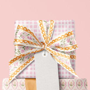 Lazo De Raso Cinta Floral de Encaje de Naranja Rosa