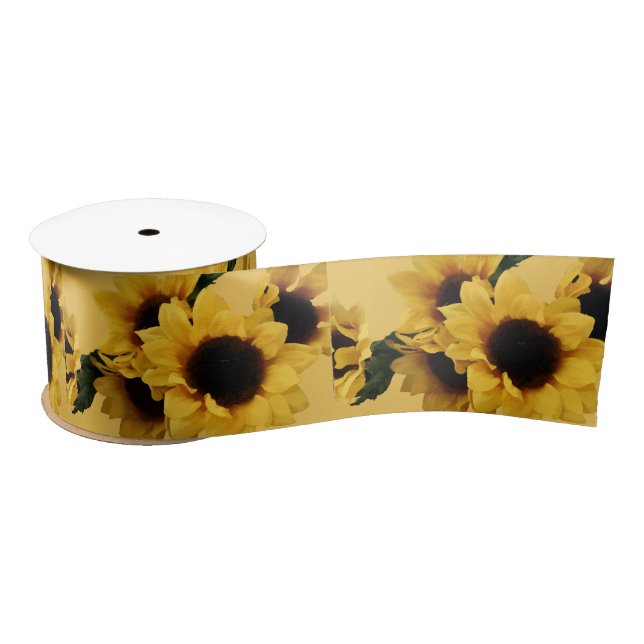 Lazo De Raso Cinta floral de girasol amarillo (Carrete)