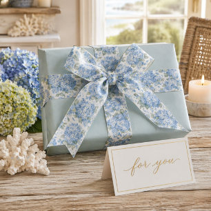 Lazo De Raso Cinta Floral de Hortensia Azul