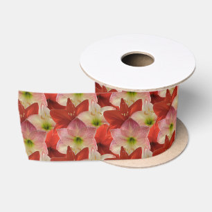 Lazo De Raso Cinta floral rosa, roja y blanca de Amaryllis