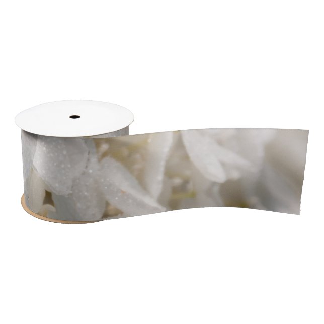 Lazo De Raso Cinta, flores blanca (Carrete)