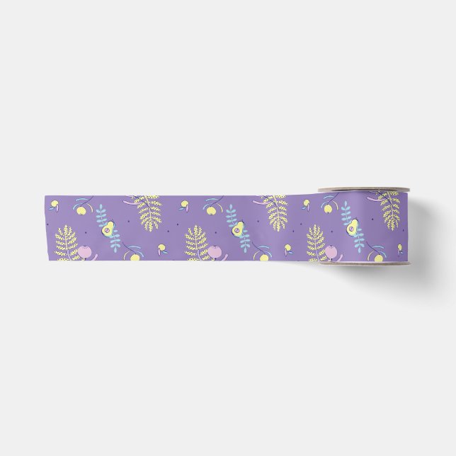 Lazo De Raso Cinta morada con estampado floral (Anverso)