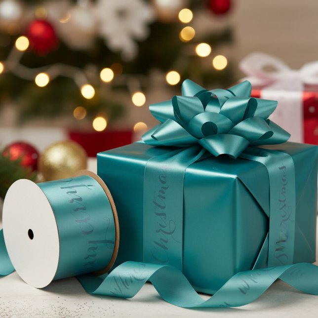 Lazo De Raso Cinta navideña Aqua Merry (Aqua teal holiday ribbon)