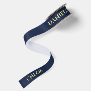 Lazo De Raso Cinta personalizada azul marino con texto de nombr