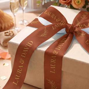 Lazo De Raso Cinta personalizada de boda de oro terracota como 