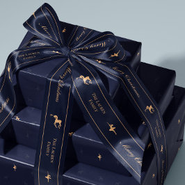 Lazo De Raso Cinta personalizada de Navidad de lujo azul