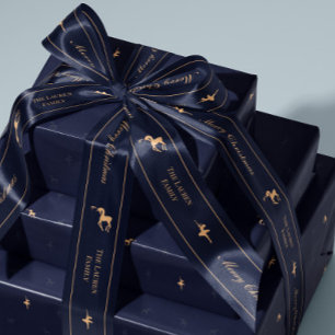 Lazo De Raso Cinta personalizada de Navidad de lujo azul