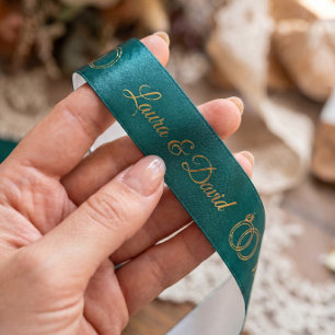 Lazo De Raso Cinta Personalizada para Boda Verde Teal con Nombr