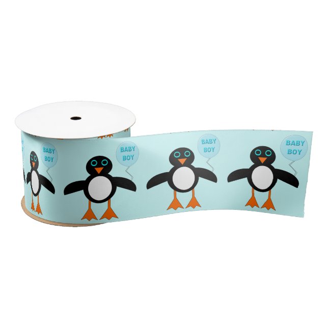 Lazo De Raso Cinta pingüina cúrcuma azul (Carrete)