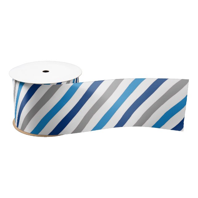 Lazo De Raso Cinta rayada azul y gris (Carrete)