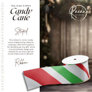 Lazo De Raso Cinta rayada de bastón de caramelo rojo, verde y b