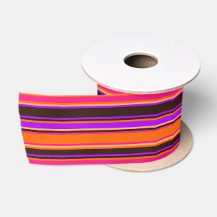 Lazo De Raso Cinta rayada naranja, magenta y púrpura