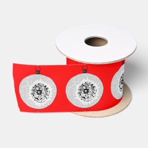 Lazo De Raso Cinta roja con ornamento plateado y blanco