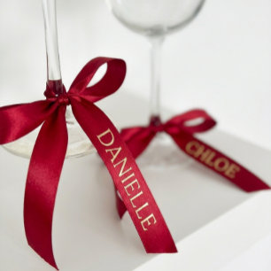 Lazo De Raso Cinta Roja Personalizada con Texto de Nombre en Do