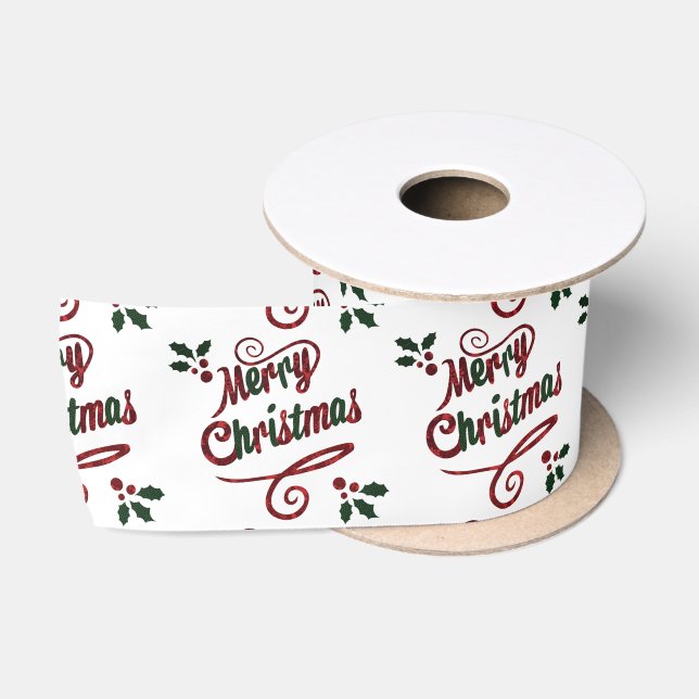 Lazo De Raso Cinta satinada de bonito Merry Christmas Script (Carrete)
