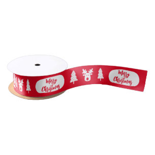 Lazo De Raso Cinta satinada decorada en color rojo Feliz Navida