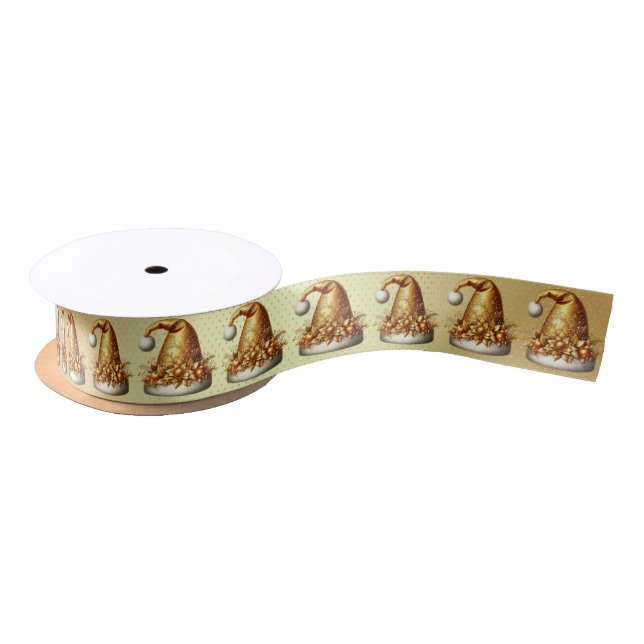 Lazo De Raso Cinta satinada Gold Santa Hat Navidades (Carrete)