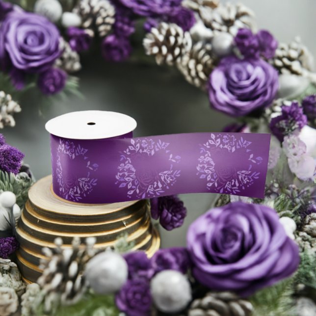 Lazo De Raso Cinta satinada Rosa violeta (Anchura: 3 Pulgadas) (Large Violet Rose Satin Ribbon)